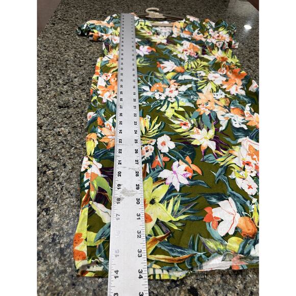 Capture Women Dress Size 10 Green Orange Yellow Floral Linen Viscose Pockets - Picture 4 of 7